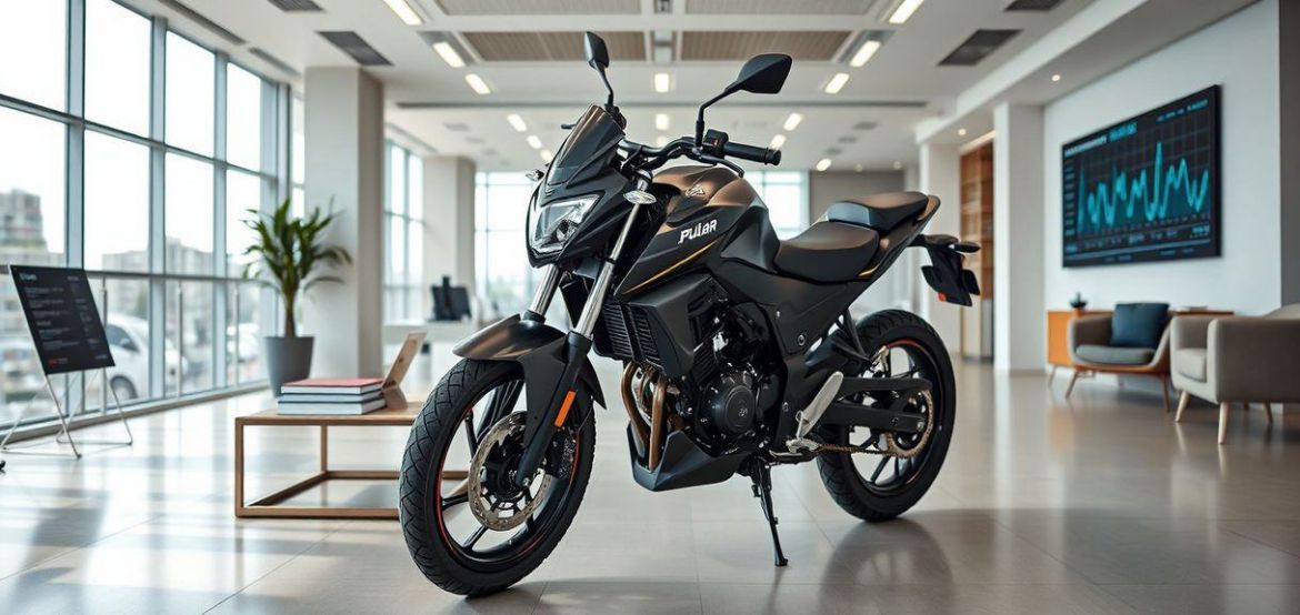 A sleek red and black Bajaj Pulsar 220 F parked on an urban street in Nairobi, showcasing its dynamic design.