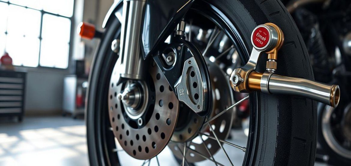 Motorcycle brake and clutch service being performed by certified technician