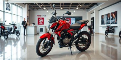 A red Hero Achiever 150 motorcycle parked on a street in Nairobi, Kenya, highlighting its sleek design and reliability for co