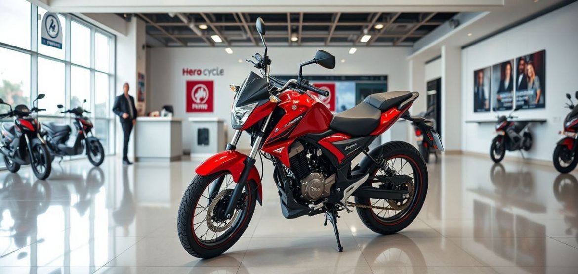 A red Hero Achiever 150 motorcycle parked on a street in Nairobi, Kenya, highlighting its sleek design and reliability for co