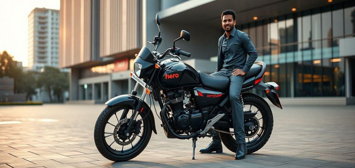 A shiny new Hero HF Deluxe Series motorcycle parked on a street in Nairobi, showcasing its design and features.