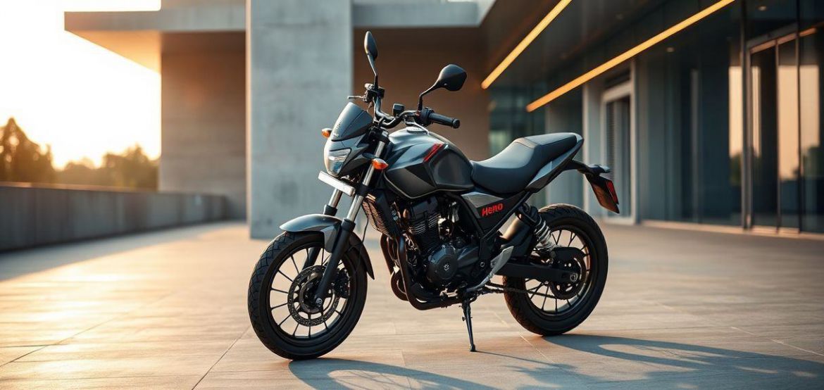 A sleek silver and red Hero Passion Pro motorcycle parked in Nairobi, Kenya, highlighting its modern design.