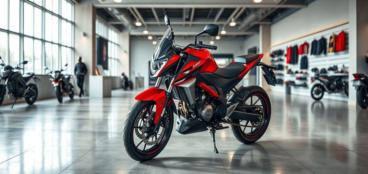Red Hero Xtreme 200R sports commuter motorcycle parked on a street in Nairobi, Kenya, with Prime Cycle Services branding