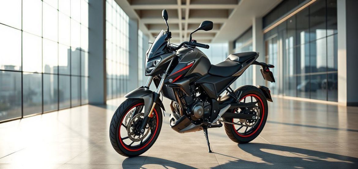 A red Hero Xtreme Series motorcycle parked in an urban setting in Nairobi, showcasing its sporty design and dynamic features.