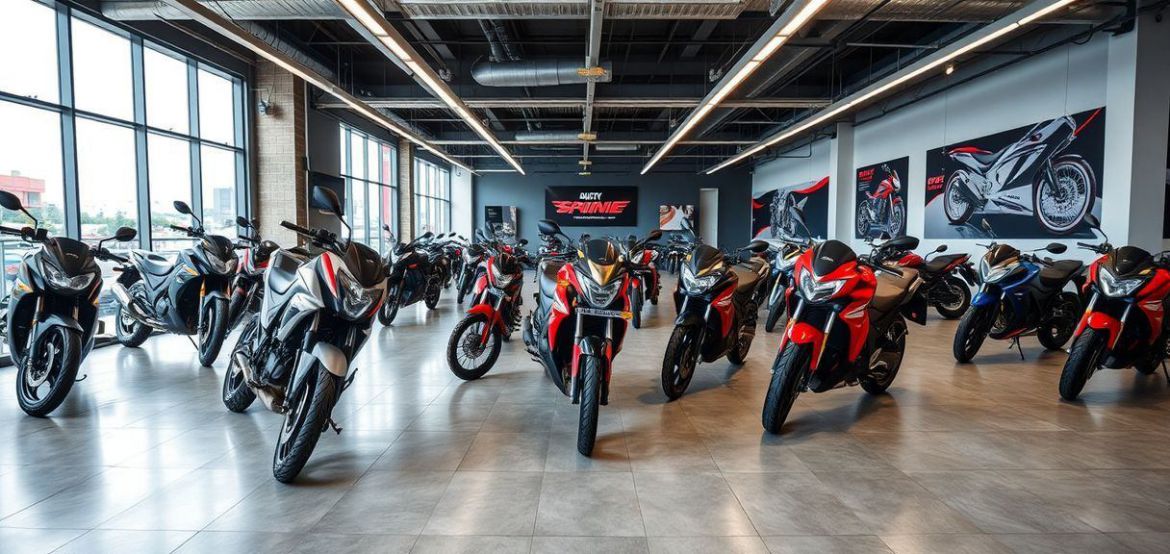 Diverse motorcycle inventory at Prime Cycle Services showroom in Nairobi