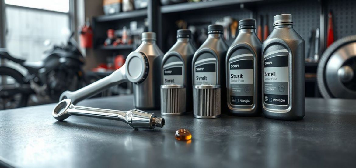 Technician performing motorcycle oil change at Prime Cycle Services in Nairobi