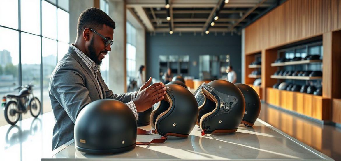 Open-face helmets available at Prime Cycle Services in Nairobi