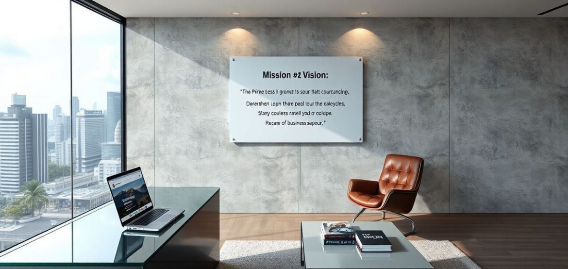 Prime Cycle Mission Vision statement with a diverse group of happy Kenyan motorcycle riders and staff in front of a modern de