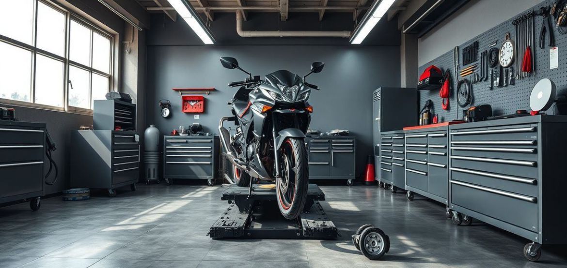 Motorcycle servicing technician working on a bike in Nairobi