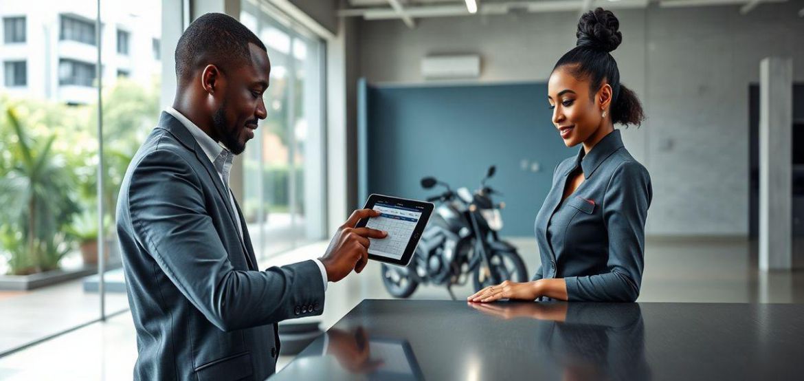 Motorcycle service center in Nairobi with technicians working on bikes