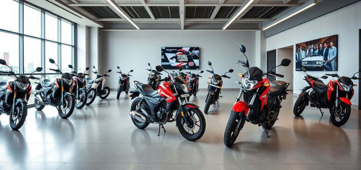 TVS Motorcycles lineup on a Kenyan road with Prime Cycle Services branding