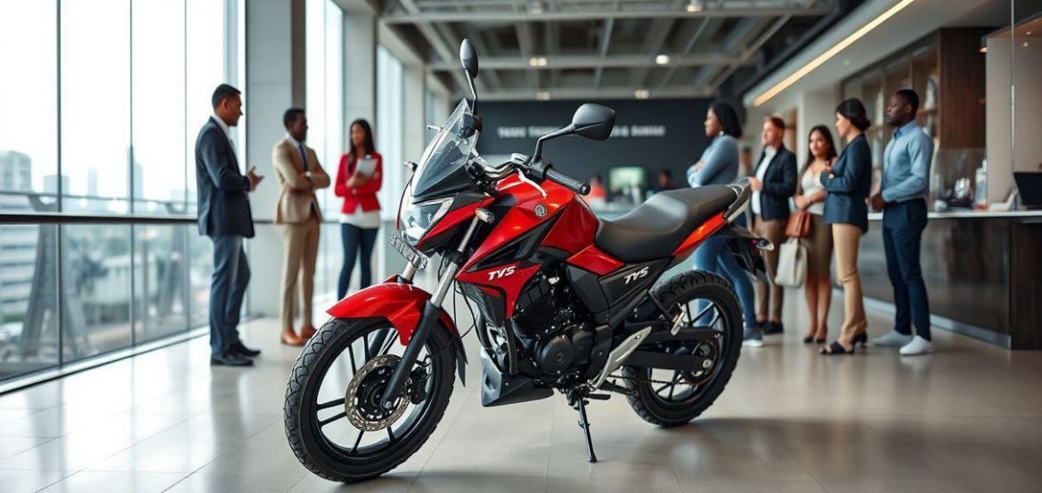A new TVS Star HLX 150 motorcycle parked on a street in Nairobi, Kenya, highlighting its features.
