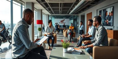A satisfied customer receiving keys to a new motorcycle from a Prime Cycle Services staff member in Nairobi.