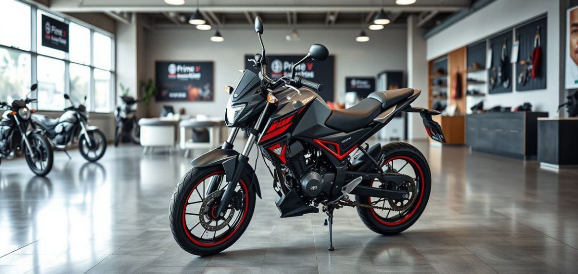 A robust Yamaha AG 125 motorcycle parked on a dirt road in a rural Kenyan setting, showcasing its off-road capability and uti