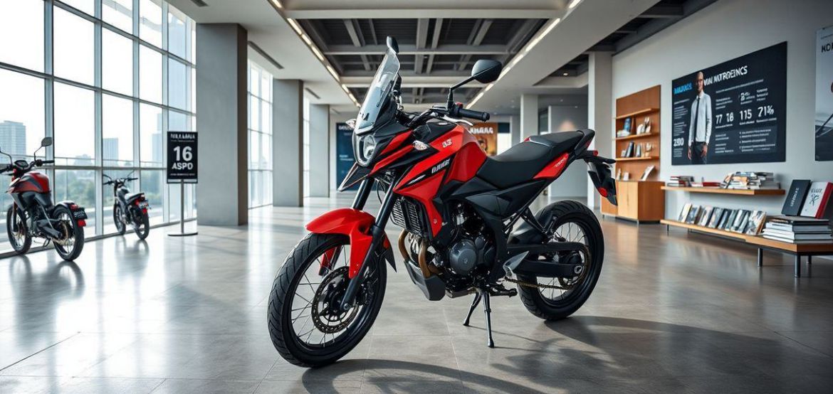 A rugged Yamaha AG 200 motorcycle parked on a dirt track in a Kenyan rural landscape, highlighting its off-road capability an