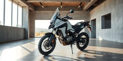 A Yamaha AG Series motorcycle riding on a rugged dirt road in rural Kenya, showcasing its off-road capability