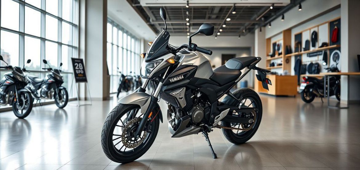 A lineup of new Yamaha Motorcycles including AG series, Crux, and YBR 125G on display at Prime Cycle Services showroom in Nai